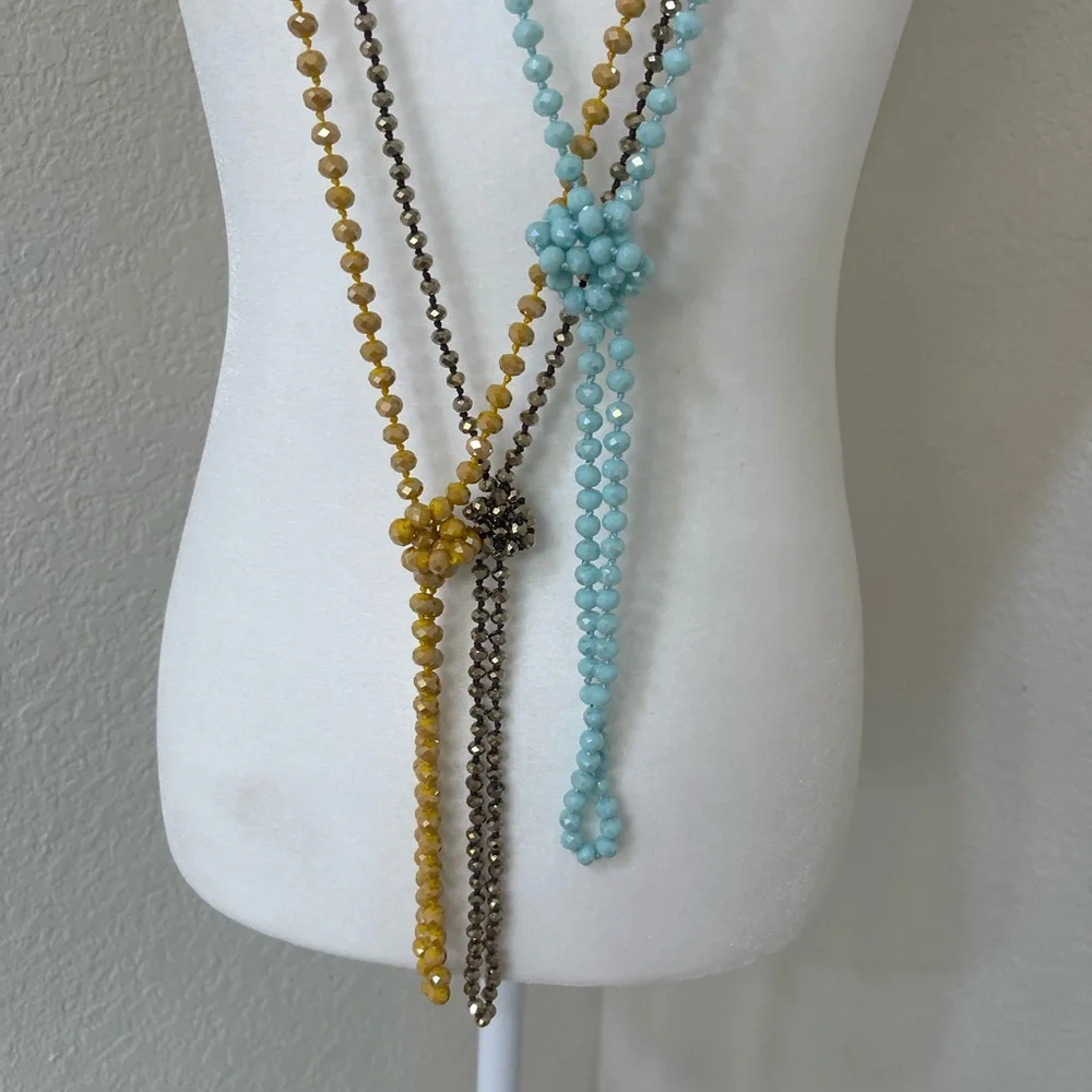 Yellow, Blue, and Bronze Beaded Necklaces - Picture 9 of 9